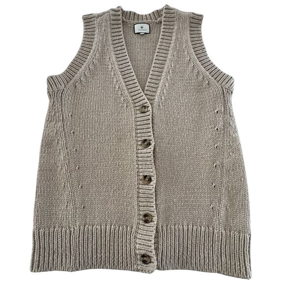 Tuckernuck Sweaters - Tuckernuck Wool Blend Sweater Vest Chunky Knit Button Front Oversized Large Tan